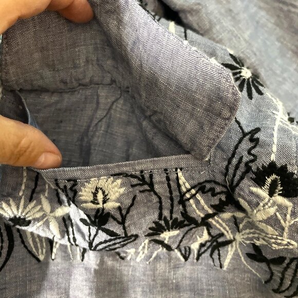 Coldwater Creek Womens Blue Linen Embroidered Jacket M Floral Design Long Sleeve - Picture 9 of 10